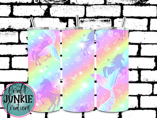 Neon Mermaid & Unicorns Tumbler