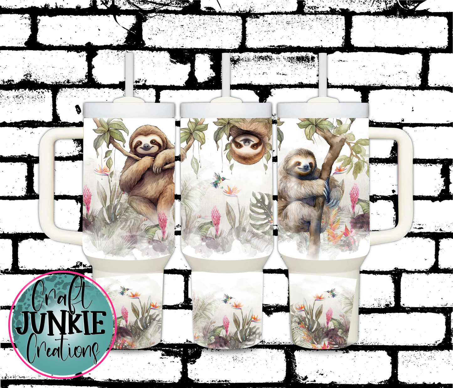 Floral Sloth Tumbler