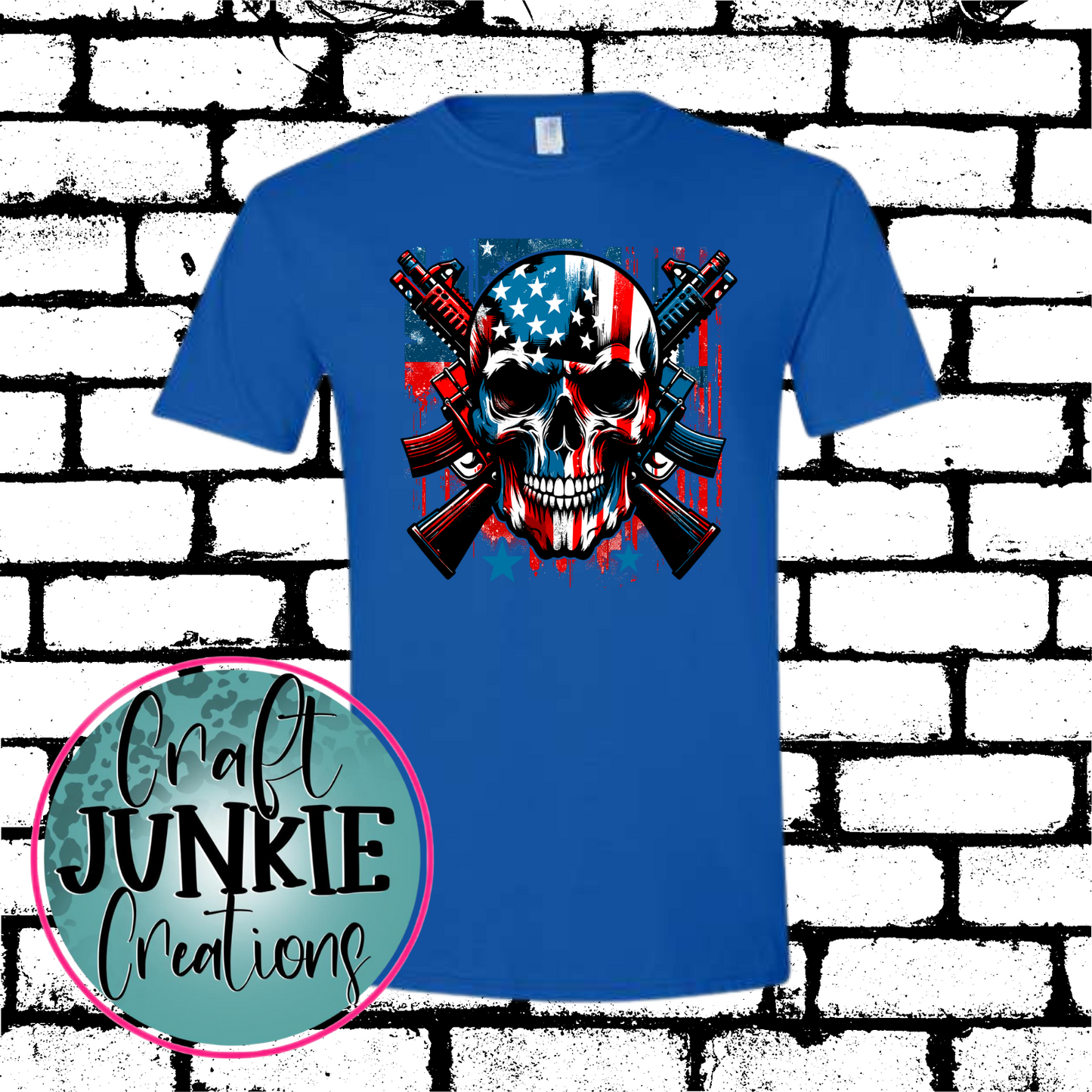 American Skull and guns Adult Tee