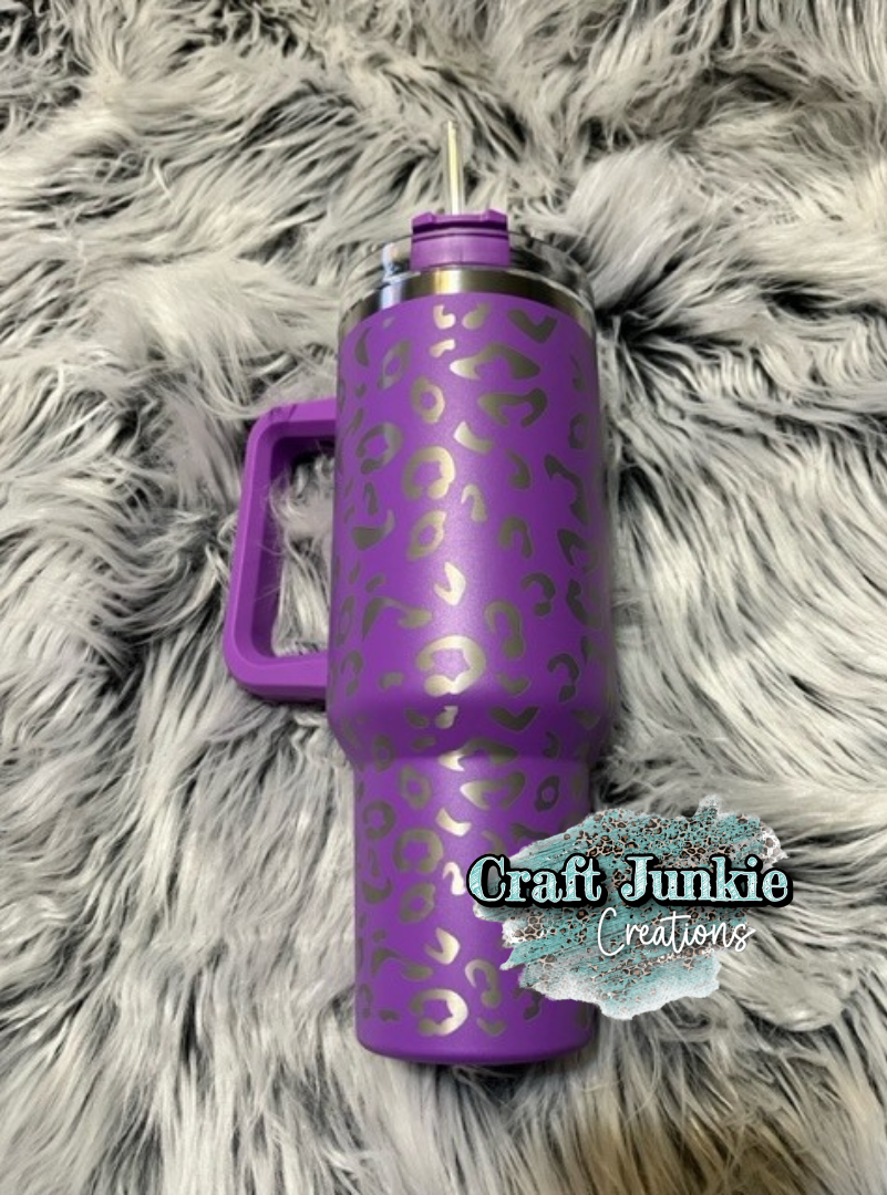 Purple Leopard Laser Engraved Tumbler