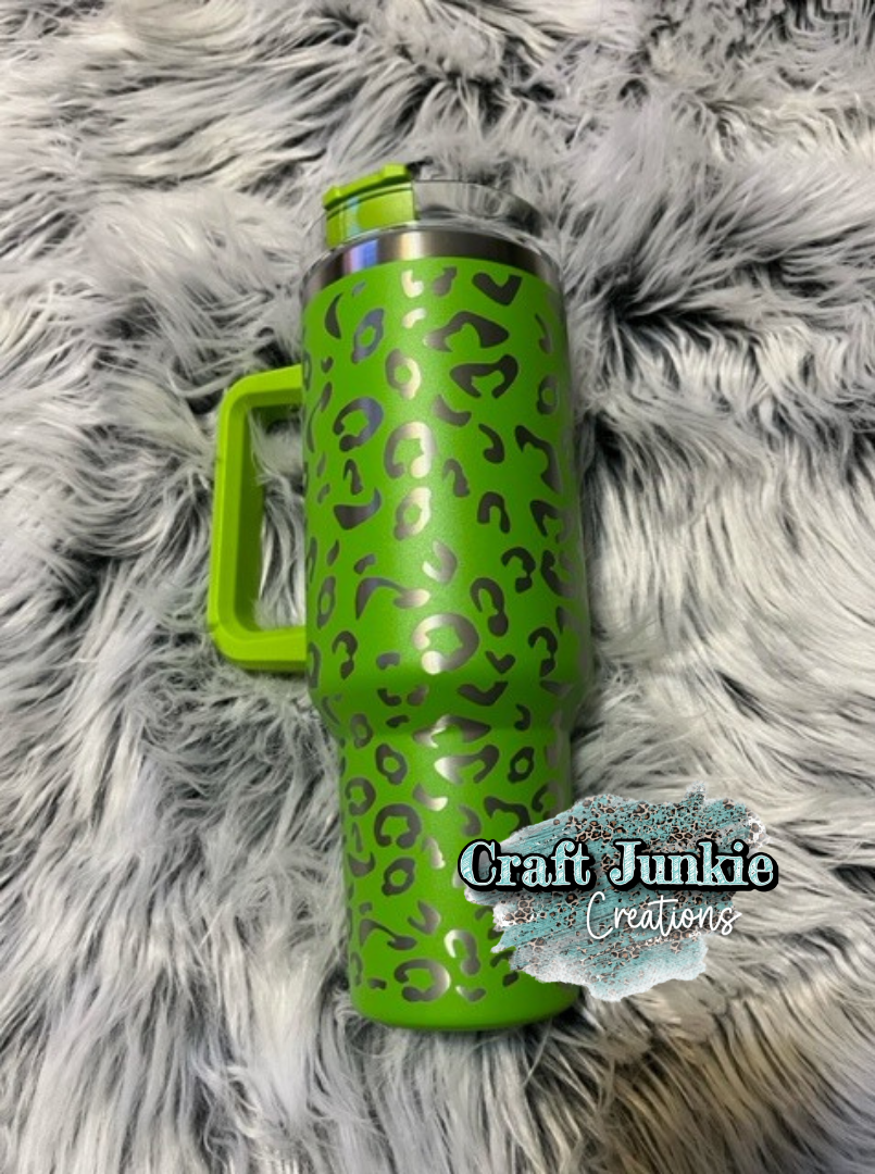 Lime Leopard Laser Engraved Tumbler