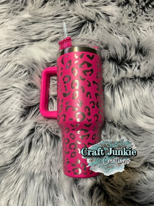 Pink Leopard Laser Engraved Tumbler