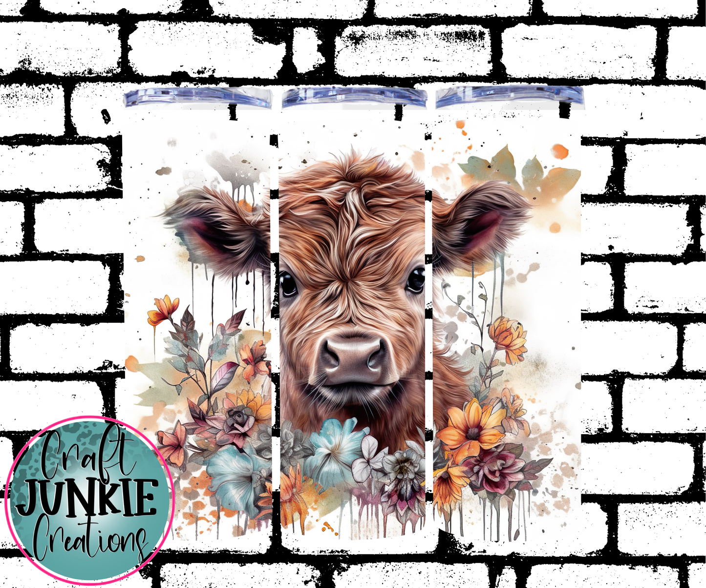 Floral watercolor Cow Tumbler