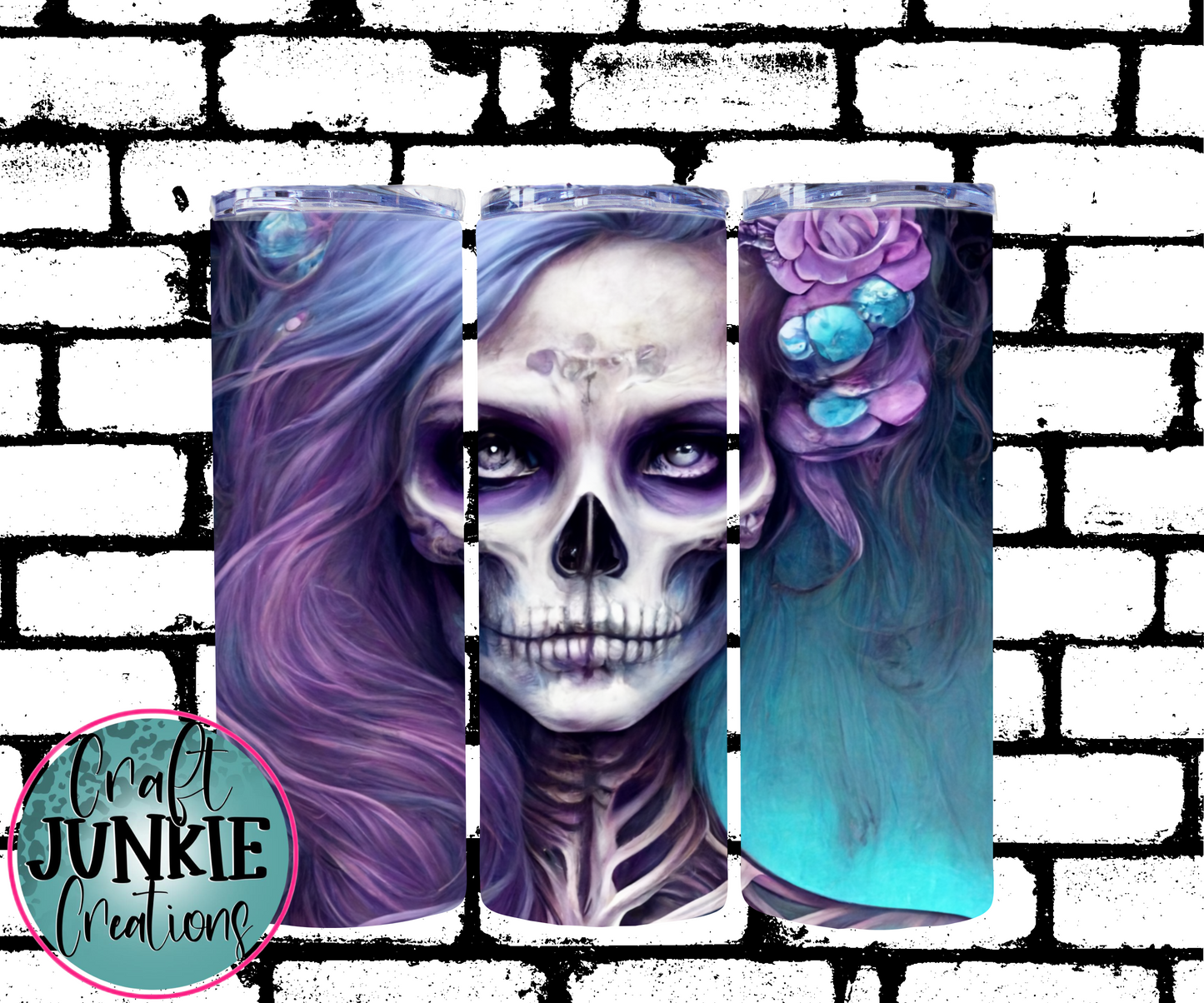 Purple teal skull Tumbler