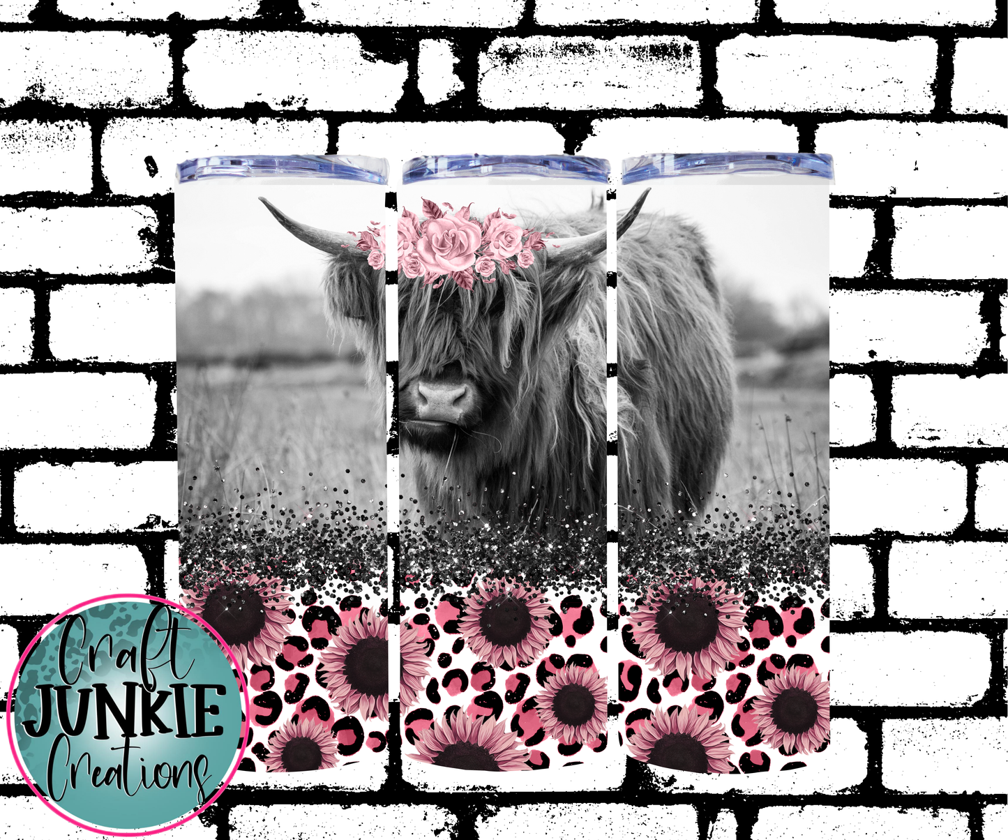 Pink Floral Cow Tumbler