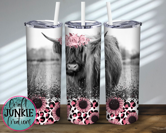 Pink Floral Cow Tumbler