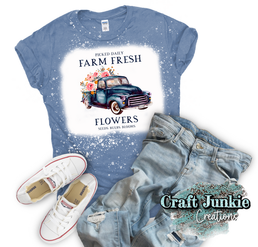 Farm Fresh Flowers Truck Bleached Tshirt